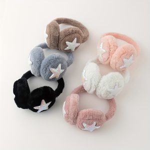 Cozy Star-Patterned Plush Earmuffs for Women - Warm, Foldable & Machine Washable Winter Accessory