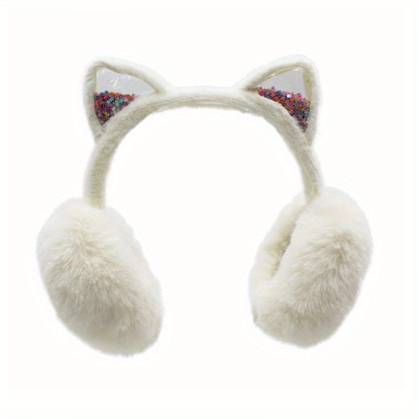 Cute Cat Ears Plush Earmuffs Solid Color Foldable Earmuffs Thick Ear Warmer For Women Daily Use Autumn & Winter