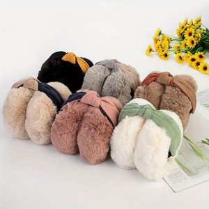 Trendy Color Block Plush Earmuffs Elegant Faux Fur Soft Ear Warmer Winter Coldproof Foldable Earmuffs For Women Girls