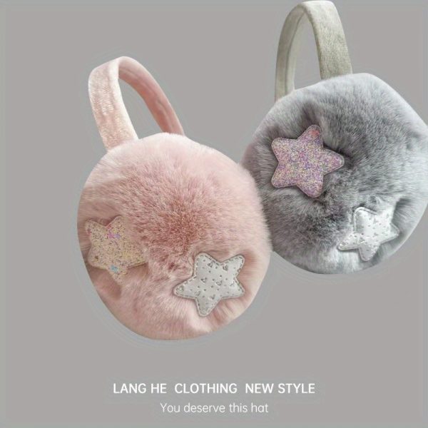 Plush Star-Patterned Earmuffs with Furry Soft Polyester ?C Cozy Ear Protection, Woven, Hand Wash Only, One Size Fits Most