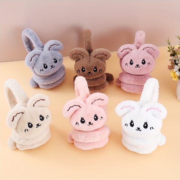 Cozy Plush Bunny Ear Warmers - Cute Cartoon Rabbit Design, Soft Knit Earmuffs For Women, Hand-Washable, Multiple Colors Available