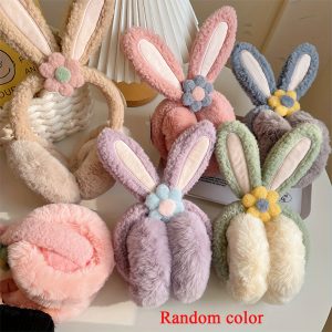 Soft Fleece Ear Muffs For Women, Foldable Warm And Cozy Plush Earmuffs With Rabbit Ears Design