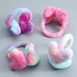 Colorful Heart-Shaped Winter Earmuffs - Unisex, Thicken Plush Ear Protection, Cartoon Style, Lightweight Polyester, Hand Wash Only, Fitted Design Ear Warmer for Students