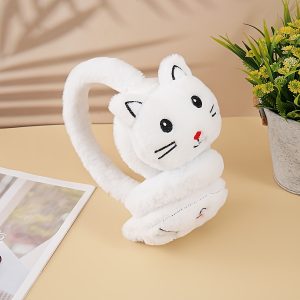 Cartoon Cat Plush Earmuffs for Winter - Korean Style Cozy Warm Ear Covers, Polyester Hand Washable Knitted Fitted Ear Warmers