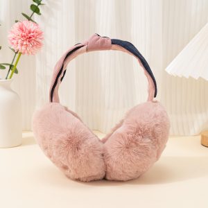 Winter Women Outdoor Earmuff Bowknot Foldable Cover Thick Plush Ear Warm Fluffy Ear Bag