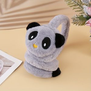 Cartoon Panda Plush Earmuffs for Winter Comfort - Polyester, Hand Wash Only, Fitted Design, Knitted Warm Ear Covers