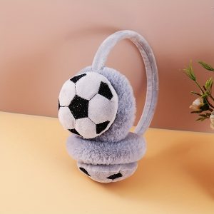 People'S Cartoon Soccer Ball Plush Earmuffs - Cozy Polyester Knit Hand Washable Warm Winter Ear Covers, Unisex Fitted Design for Outdoor Cold Weather Protection