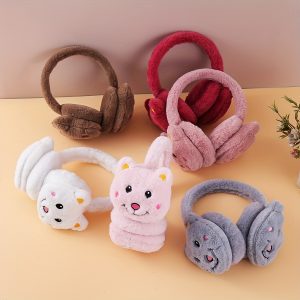 Festive Winter Ear Warmers: Cute Cartoon Bear Design, Hand Wash Only, Perfect Fit, Knit Fabric