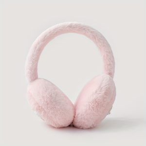 Pink Heart Shaped Plush Earmuffs - Soft, Warm, and Thick Cartoon Ear Warmers for Womens Daily Winter Outdoor Use - Hand Washable, Stretchy, and Woven Polyester Construction